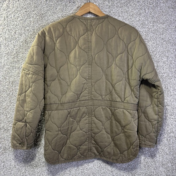 Madewell Jacket Womens Small Green Quilted Twill Collarless Snap Pockets Liner - Picture 6 of 8